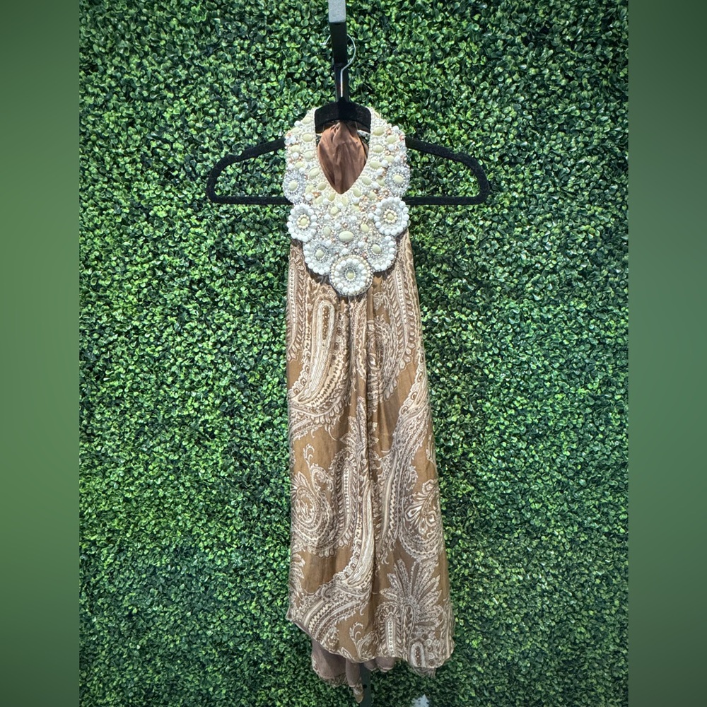 Beaded Halter Paisley Dress